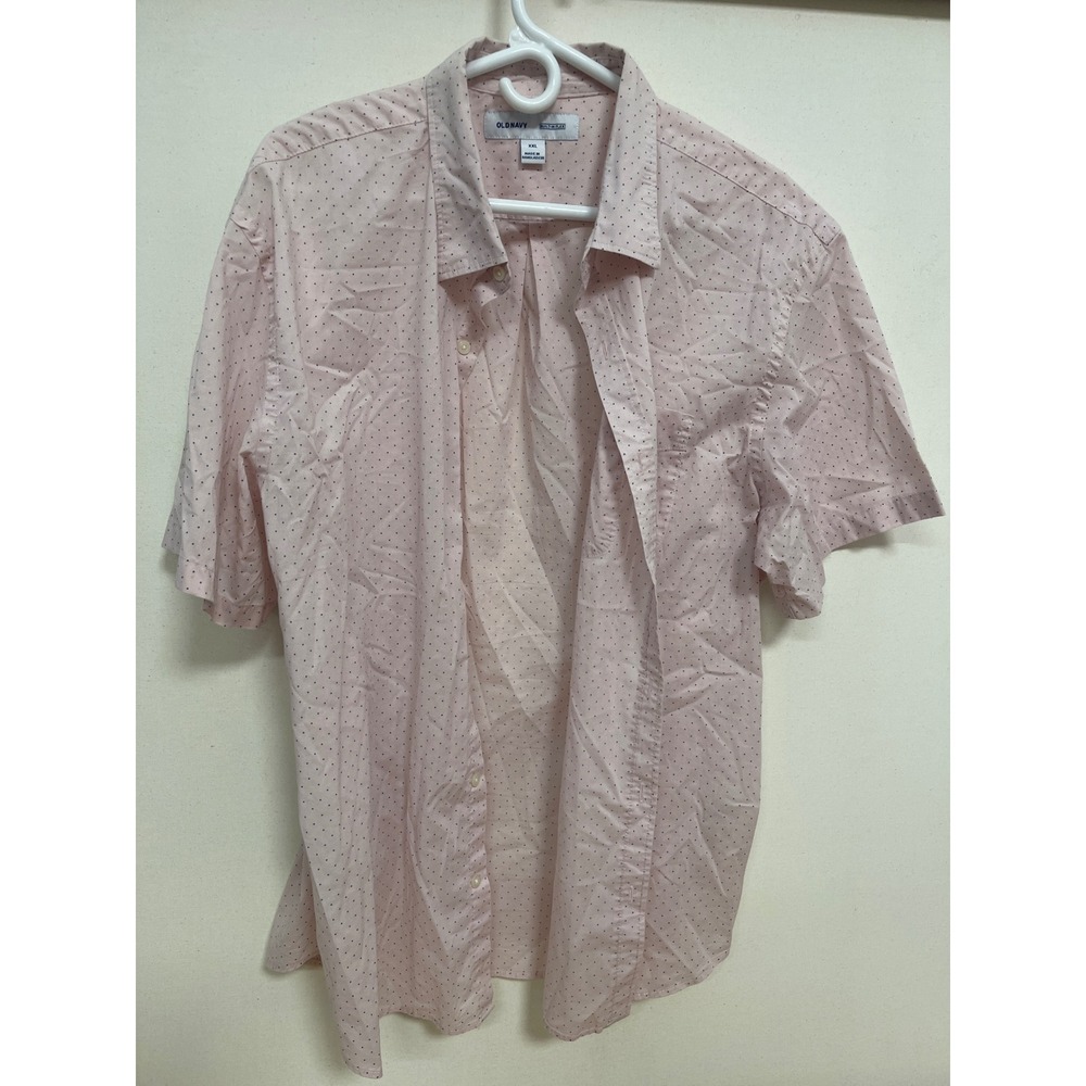 Old Navy Mens XXL Pink Polka Dot Built-In Flex Short Sleeve Button Down Shirt